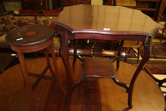 An Edwardian mahogany occasional table, Width 70cm and a jardiniere stand